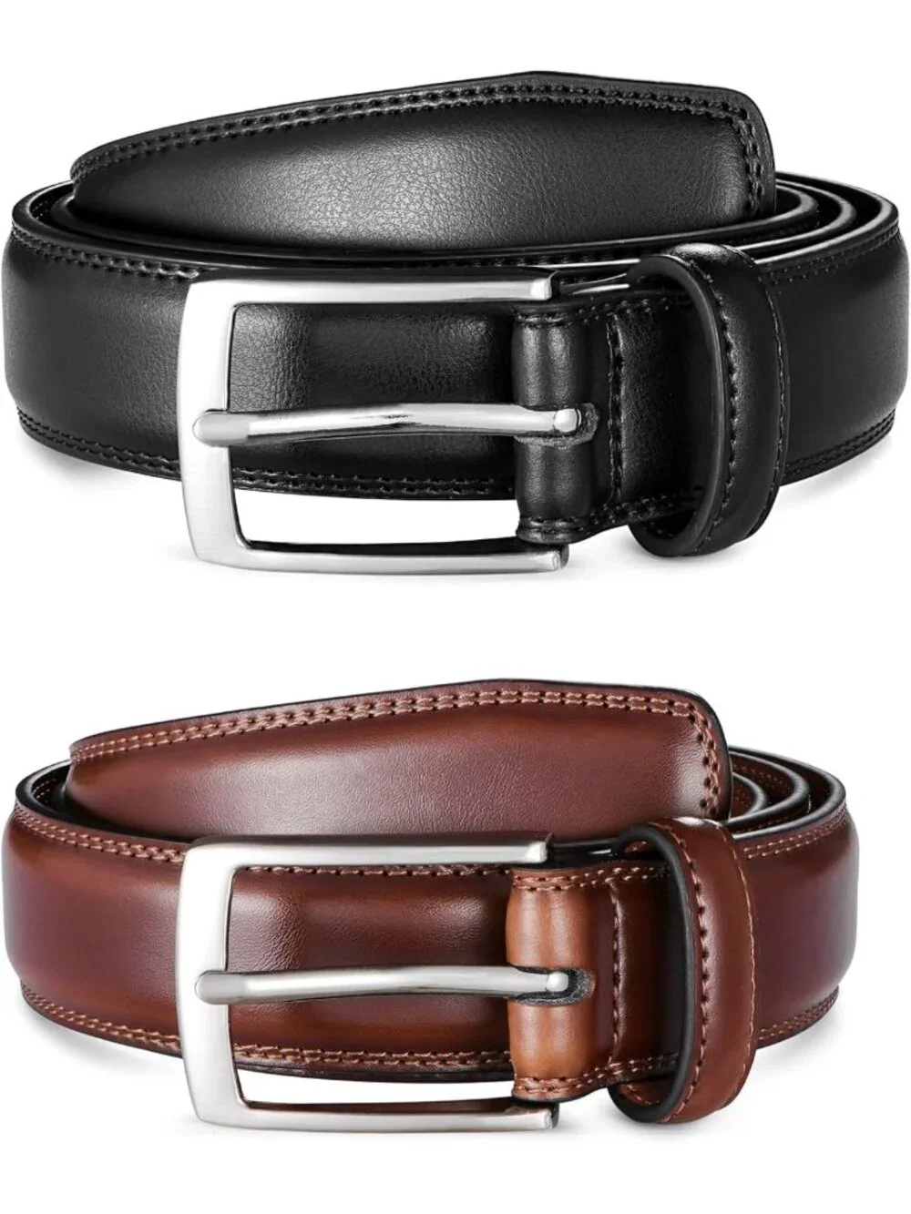 Men's Genuine Leather Dress Belt 2-Pack, Handmade, Classic & Fashionable for